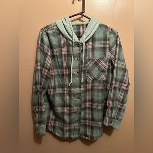 Women's Plaid Casual Hooded Long Sleeve Shirt